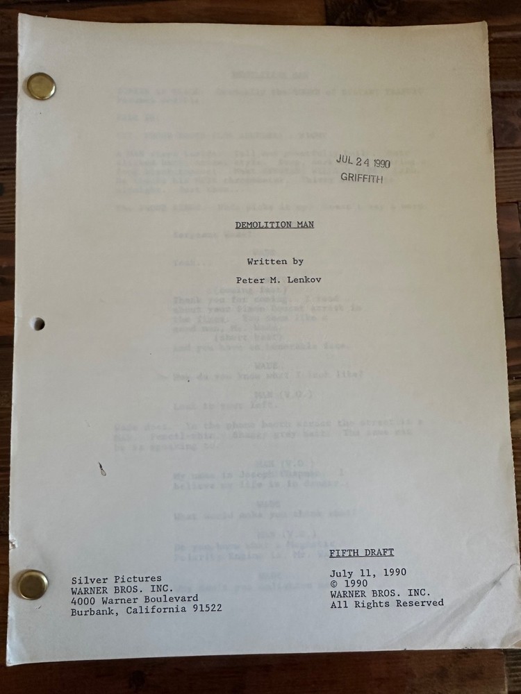 DEMOLITION MAN SYLVESTER STALLONE MOVIE ORIGINAL SCREENPLAY SCRIPT
