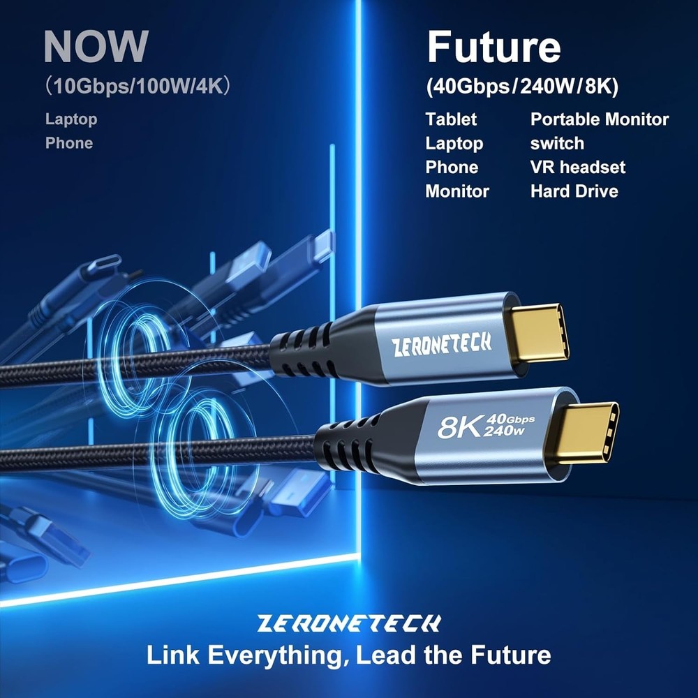 6 inch USB C to C Cable 0.5FT, 40Gbps C High Speed Data Black