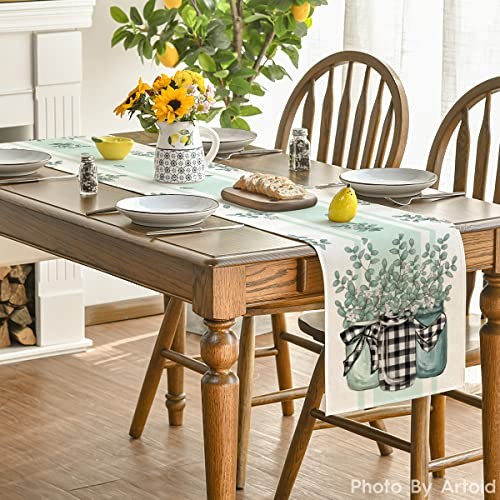 Buffalo Plaid Eucalyptus Vases 13" x 72", Table Runner Eucalyptus/Stripes