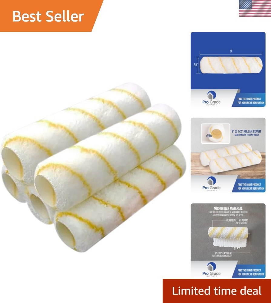 Washable 1/2" Nap Microfiber Roller Covers - 9 Inch, 5 Pack for Easy Use