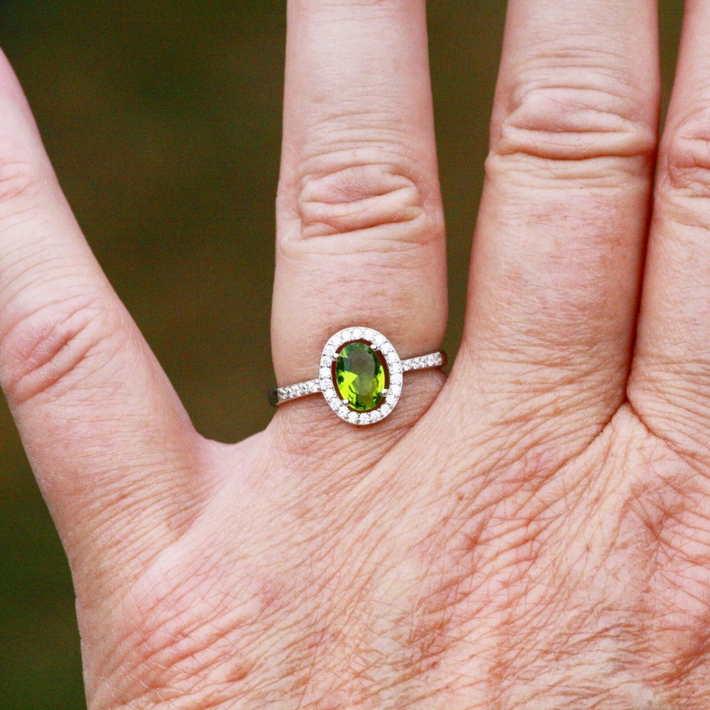Lab Made Peridot Ring Solid Sterling Silver 925