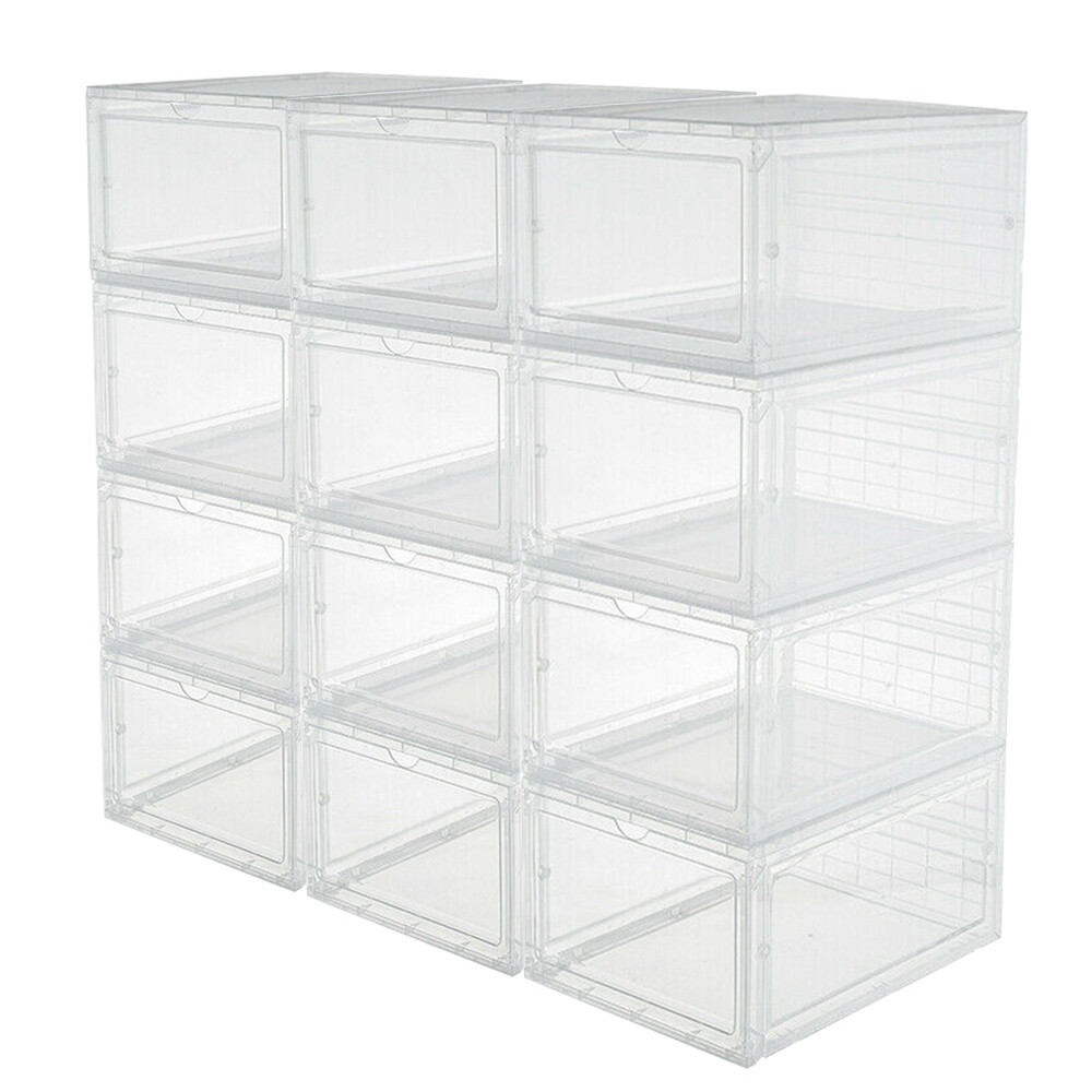 4/8x Foldable Shoe Box Storage Magnetic Stackable Plastic Sneaker Case Organizer