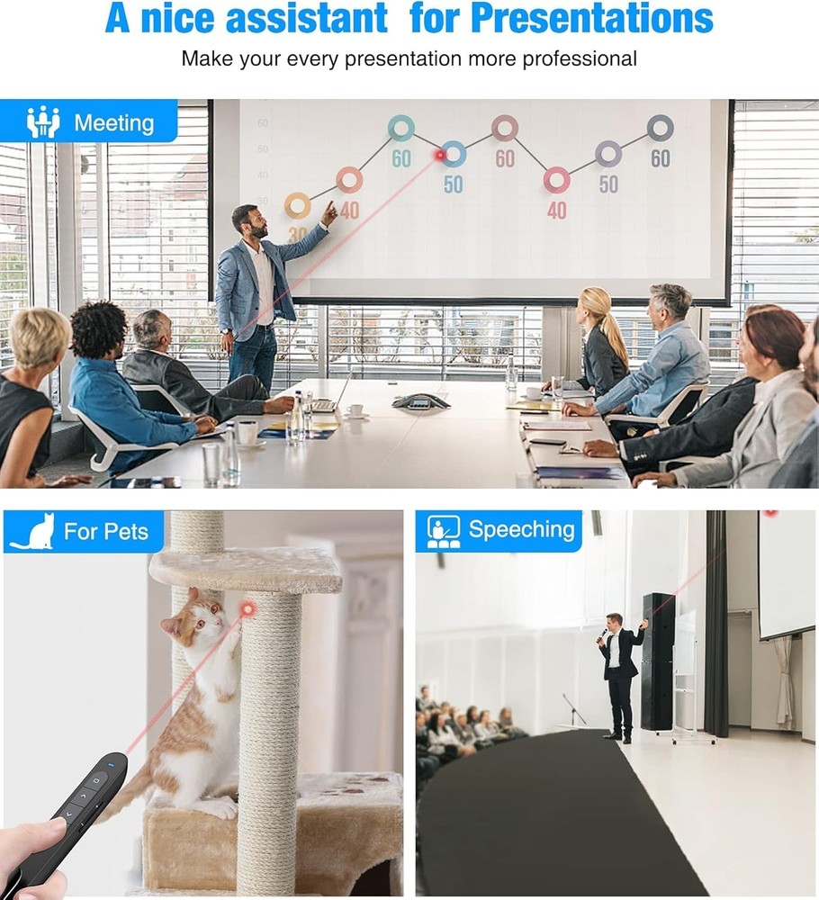 Wireless Presenter Remote with Air Mouse Control, Rechargeable USB