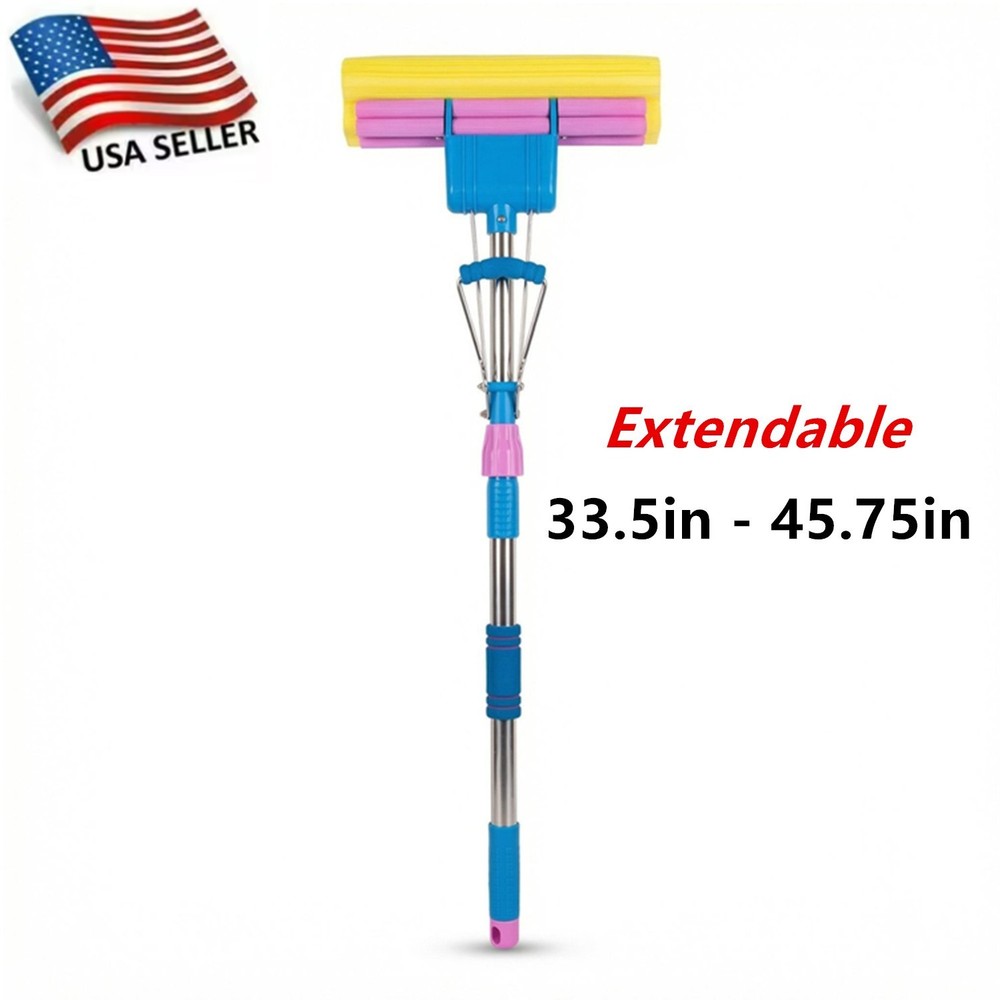 Sponge Mop with Extendable Stainless Steel Handle Absorbent for Bathroom Kitchen