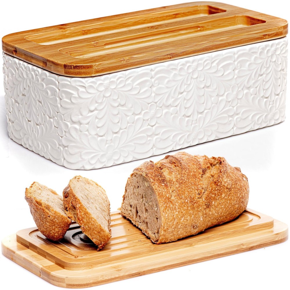 Engraved Ceramic Bread Box for Kitchen Countertop - Multipurpose Bread Storag...