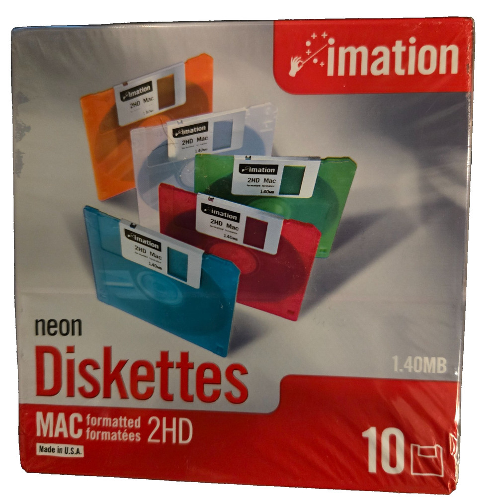 Imation Neon Diskettes 1.40MB MAC formatted 2HD/10 Pack