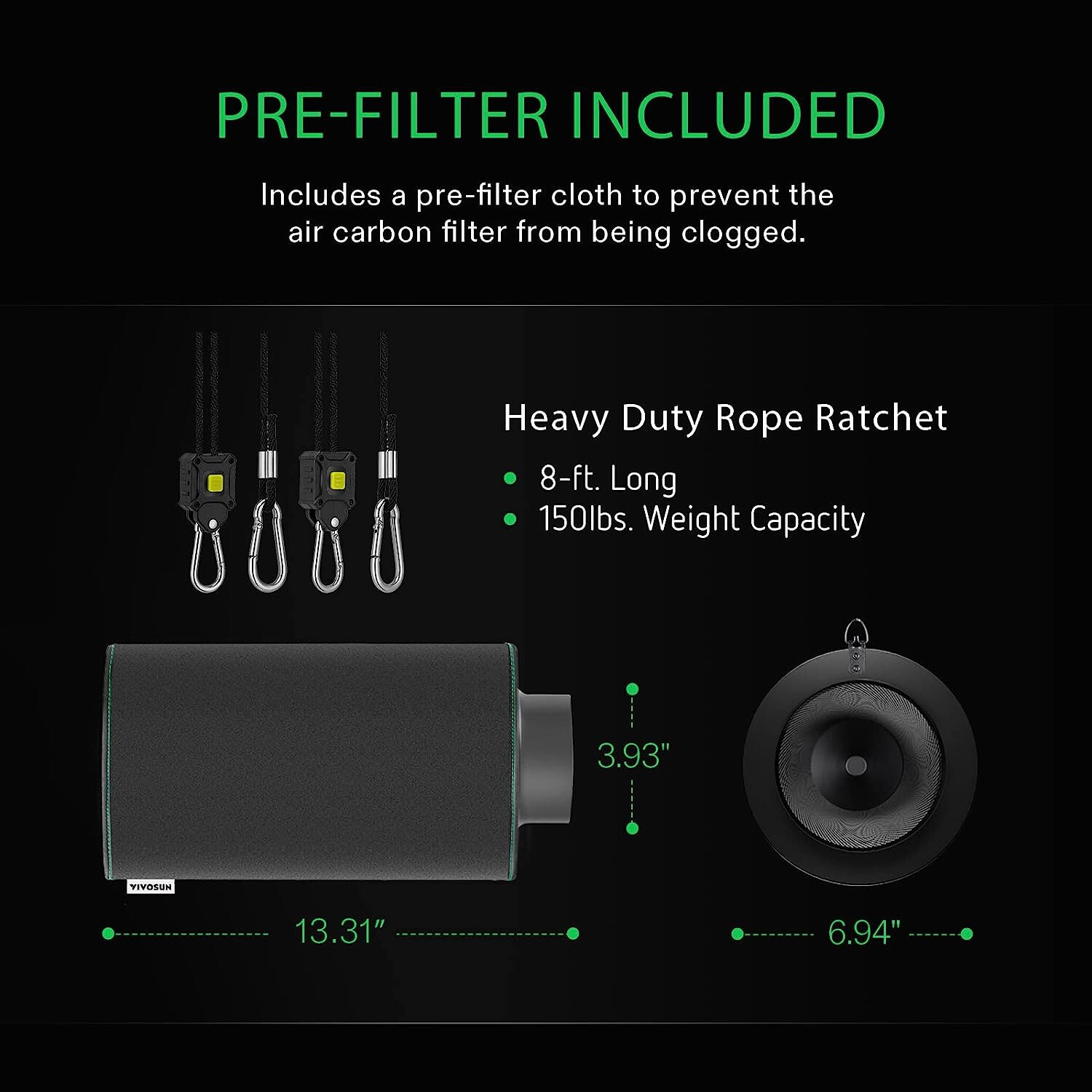 VIVOSUN 4" Air Carbon Filter Smelliness Control w/ Australia Virgin Charcoal