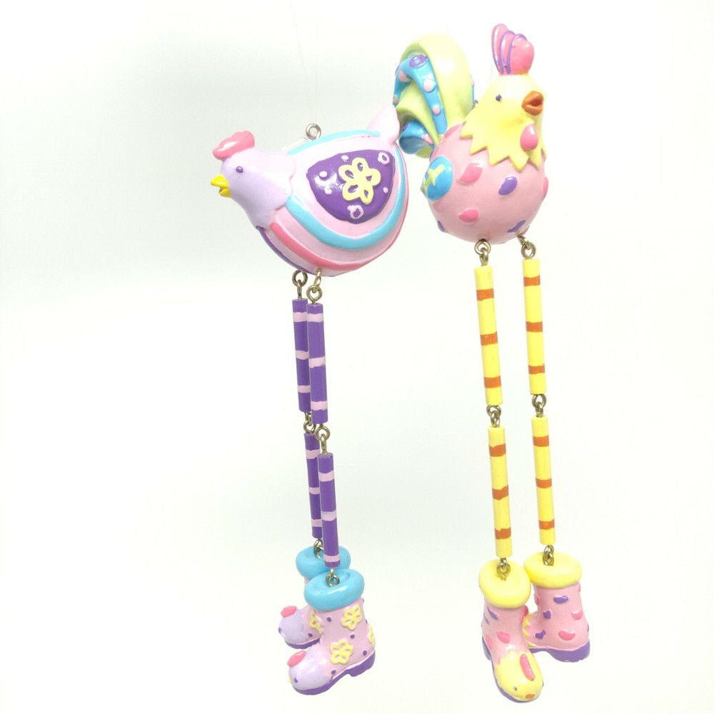 2 Hanging Easter Ornaments Chick w/ Long Dangling Legs Fun Spring Easter Decor