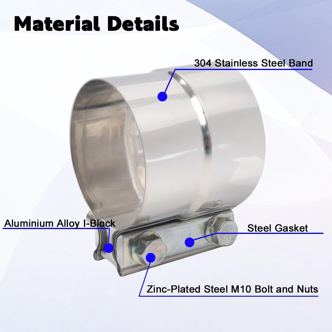 4 Inch Exhaust Clamp Lap Joint Band Stainless Steel 4" OD to 4" ID Pipes