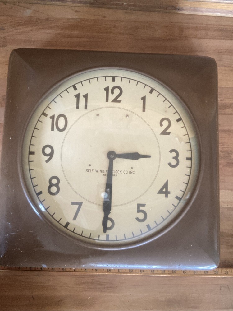Self Winding Clock Co New York Wall Clock 19 Inches Square with Pendulum