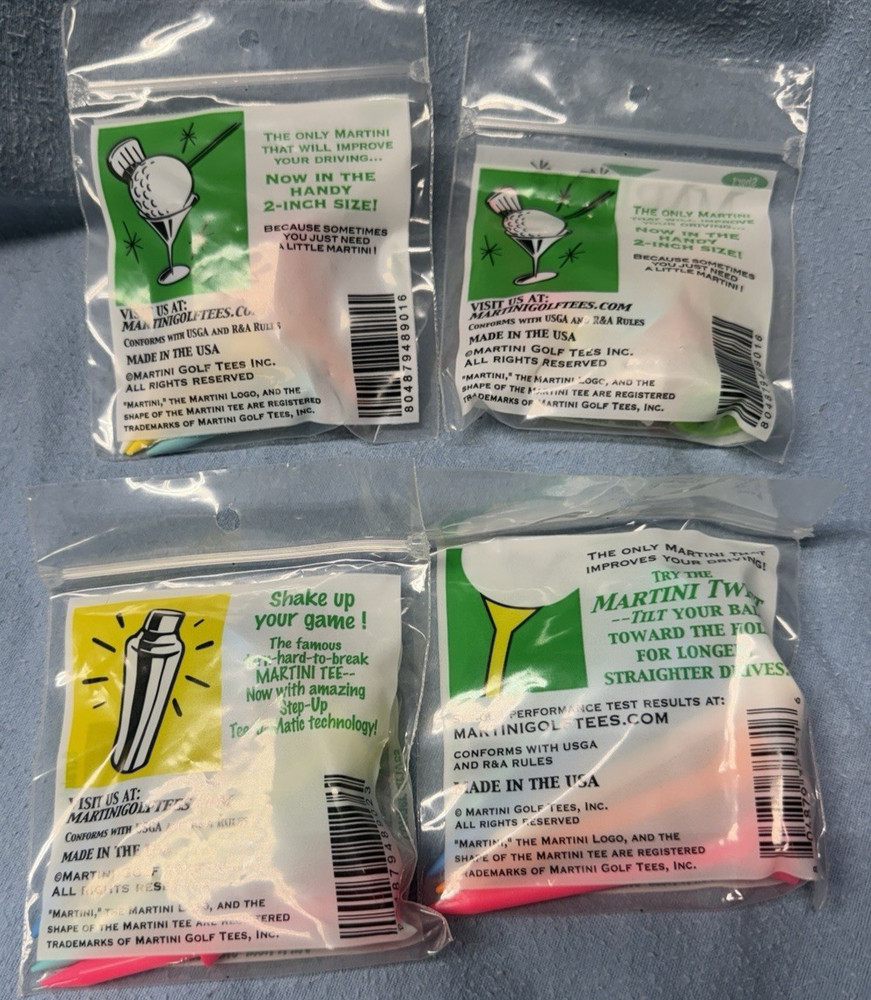 Lot 4 MARTINI Golf Assorted Size & Color Durable Plastic Tees