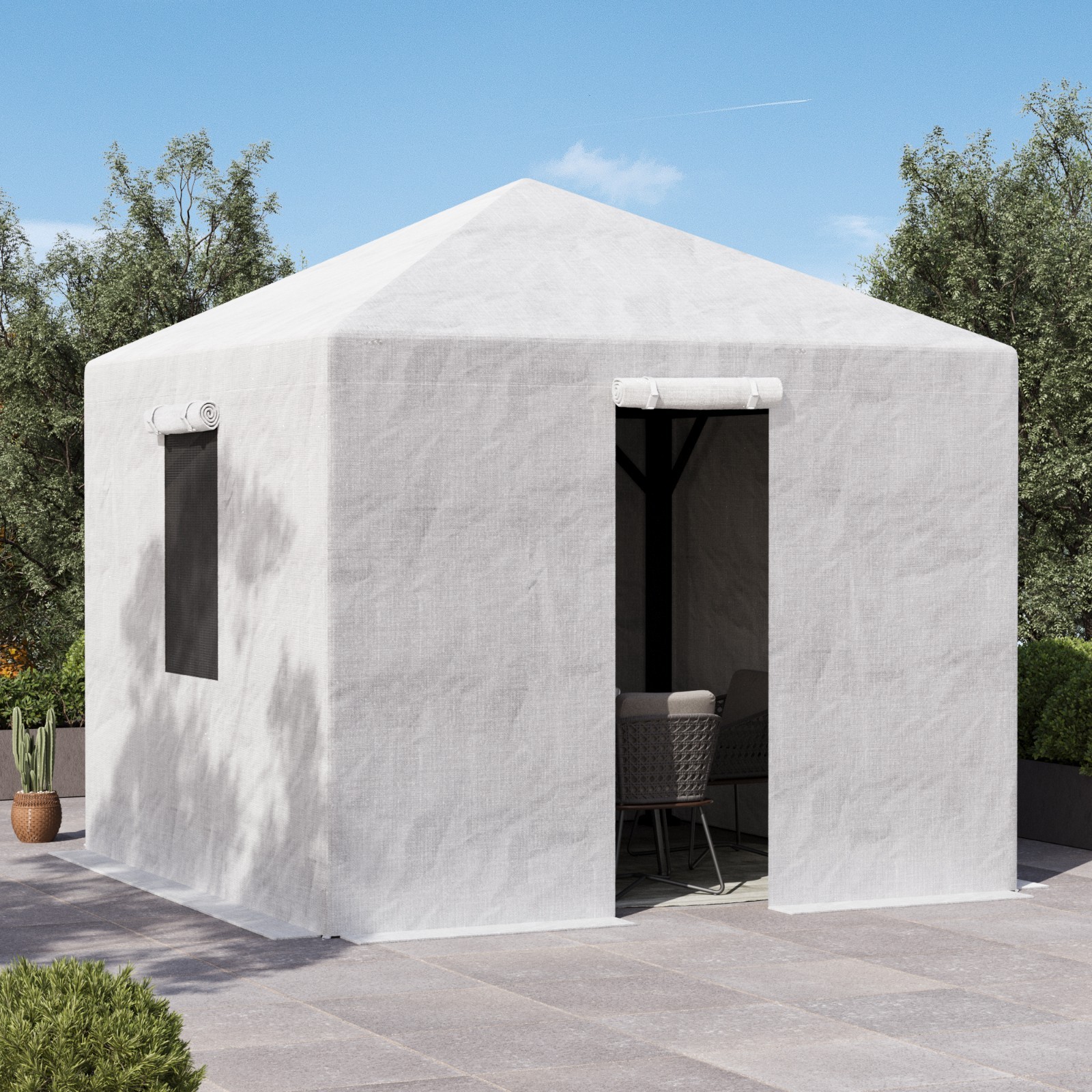 Universal Winter Gazebo Cover with Sidewalls Mesh Windows White