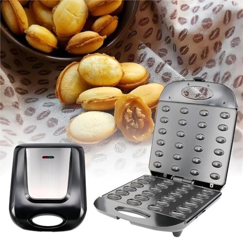 24-Hole Electric Walnut Cookie Maker - Mini Nut Waffle & Sandwich Iron, Toaster