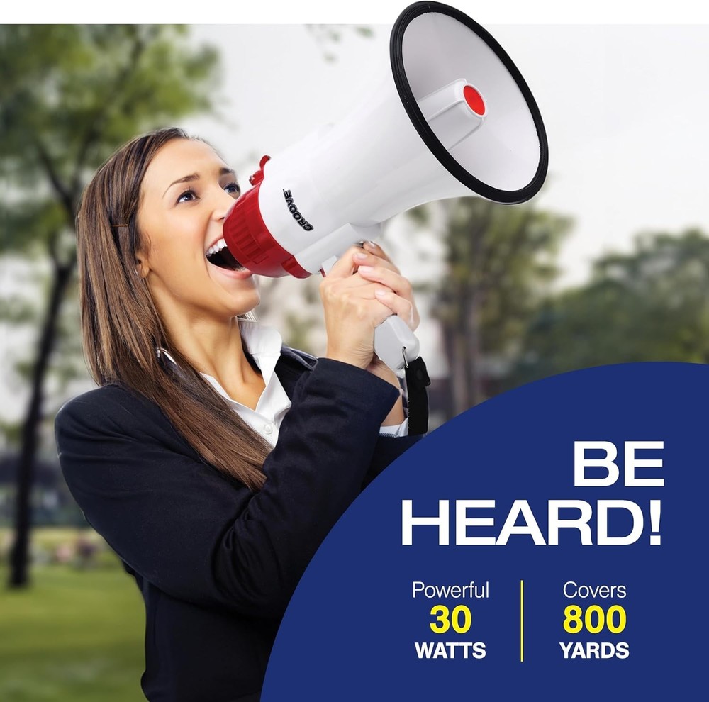 Compact 30 Watt Megaphone with Carrying Strap