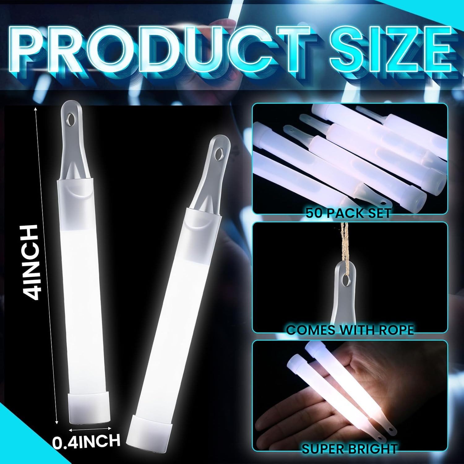 50 Pack White Glow Sticks 4" Bright Emergency Glow Sticks Bulk with 8-12 Hours f