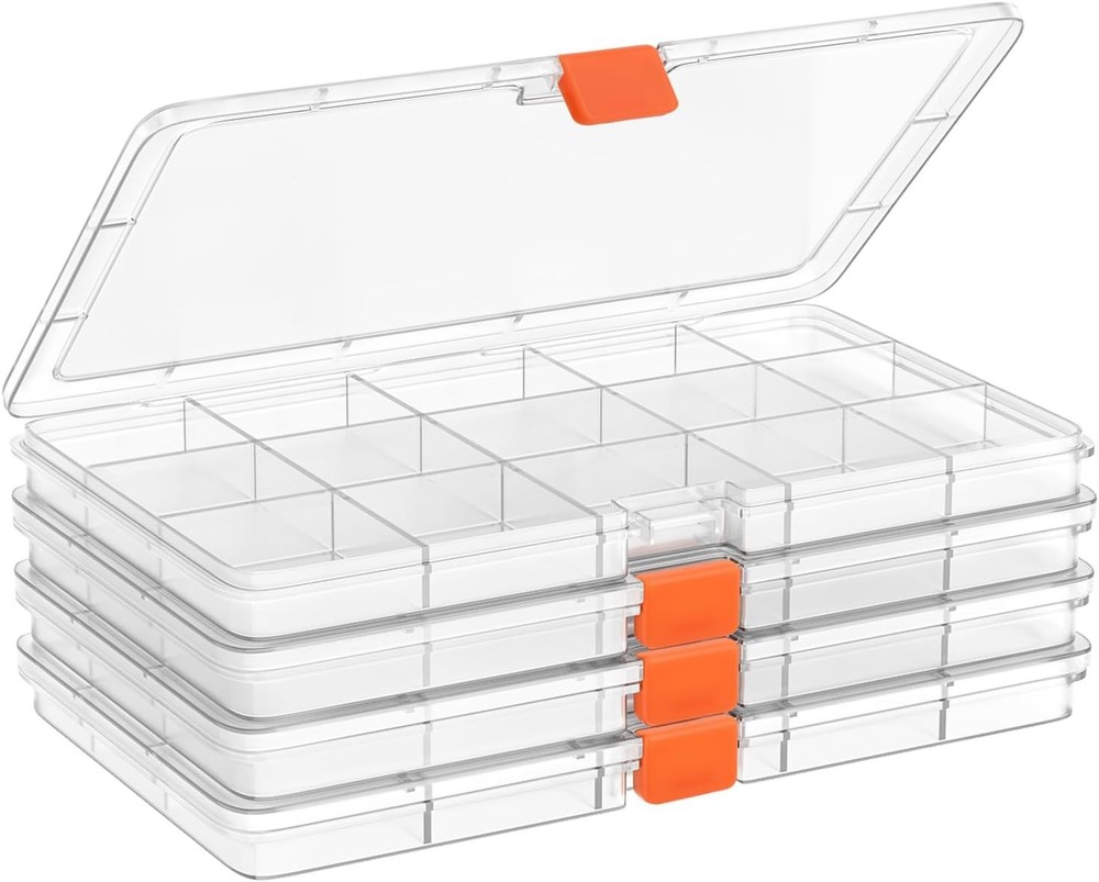 2PACK Extra Thick Bead Organizers, 15 Grid Mini 2P-FixedGrid, Transparent