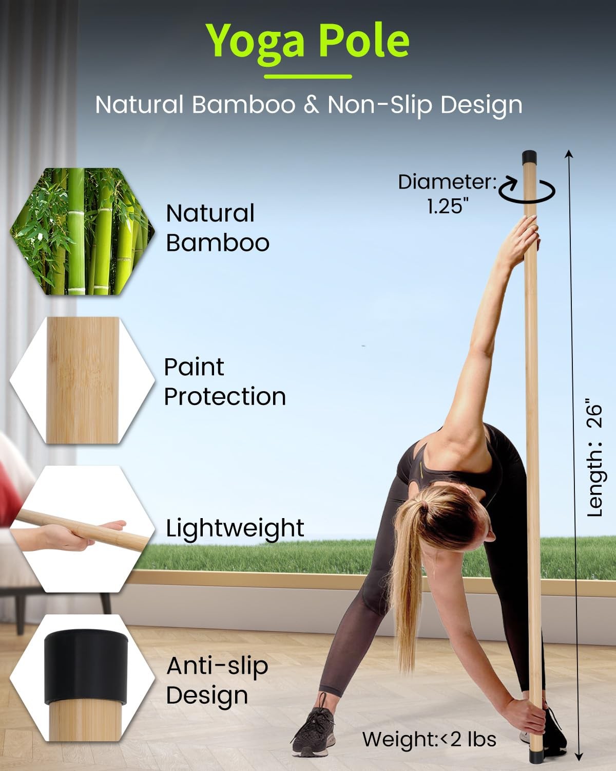 5ft Yoga Stick for Mobility Stretching Pilates Balance Pole Exercise Dowel