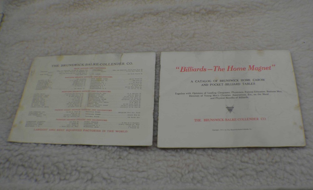 Pool/Billiard/Brunswick/Table/Catalog BBC The Home Magnet Dated 1911