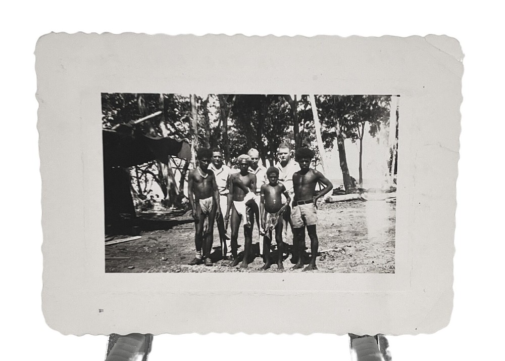 WW2 Era Photo U.S. GIs Standing With Island Natives