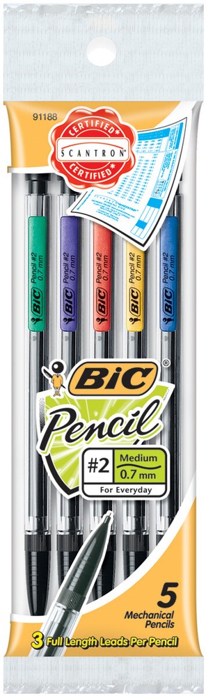 Bic Mechanical #2 Pencils .7mm 5/Pkg Assorted Colors