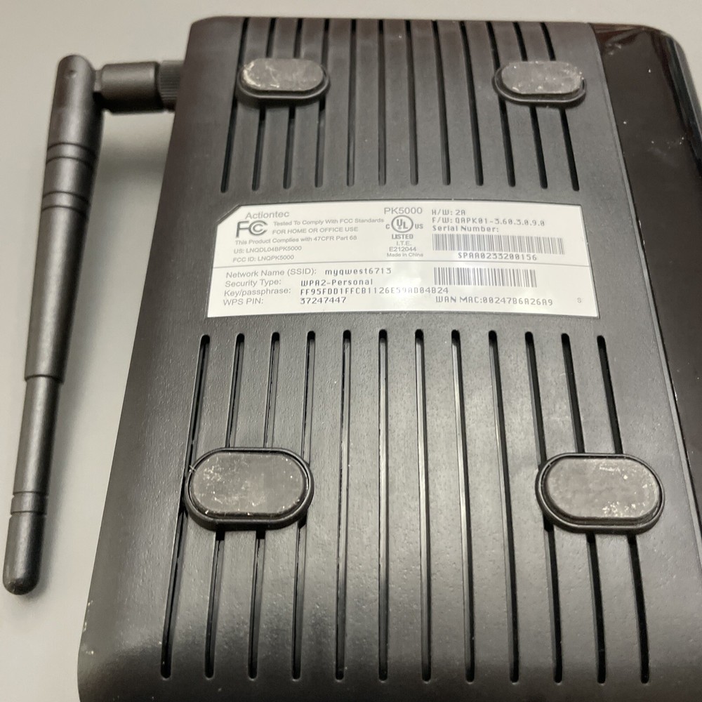 Actiontec/Qwest PK5000 Wireless DSL Modem / No Power Adapter/ Not Tested