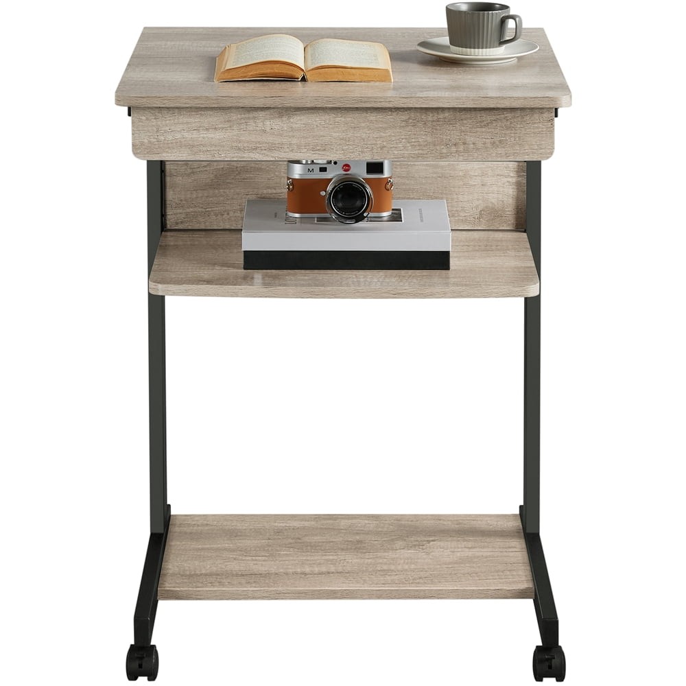 Rolling Computer Desk W/ 2 Storage Shelves & Drawer Compact Work Table Taupe