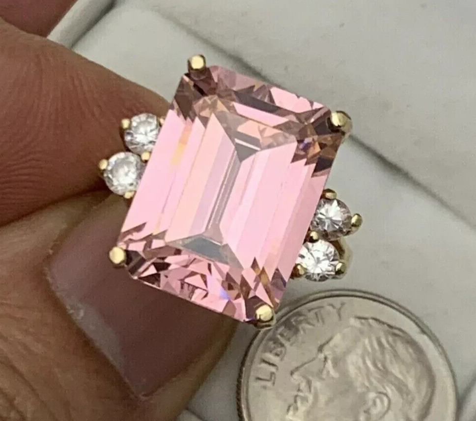 7.00 Ct Certified Emerald Cut Natural Pink Diamond Ring VVS1 Yellow Gold Finish