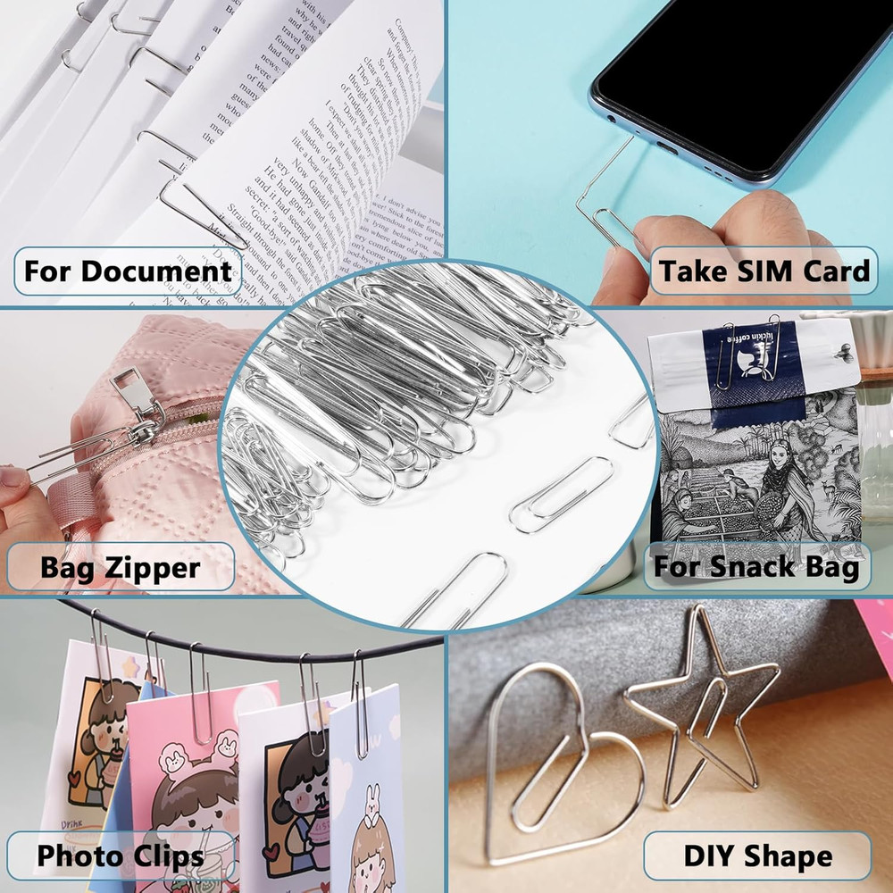 Paper Clips Assorted Sizes 580PCS Small Medium Large Office School Home Silver