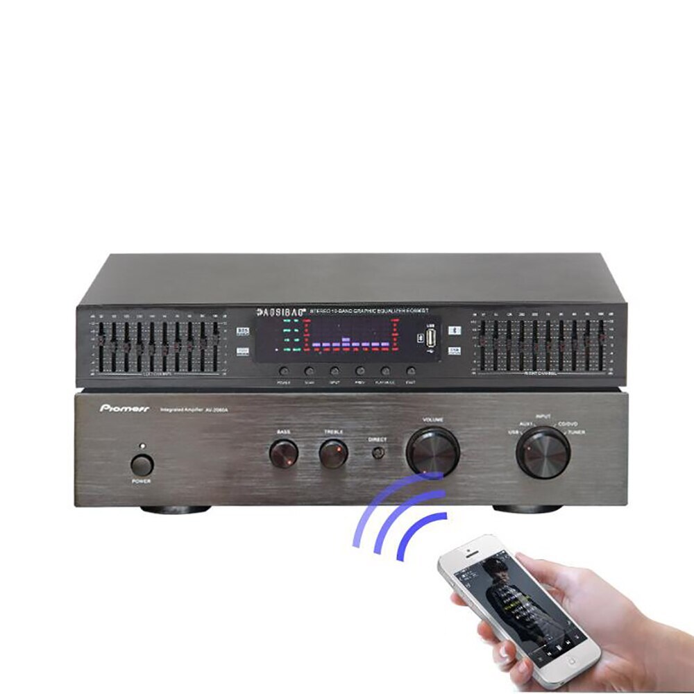 Dual 10 Segments HIFI HD Stereo Preamplifier Equalizer USB Bluetooth EQ-898BT
