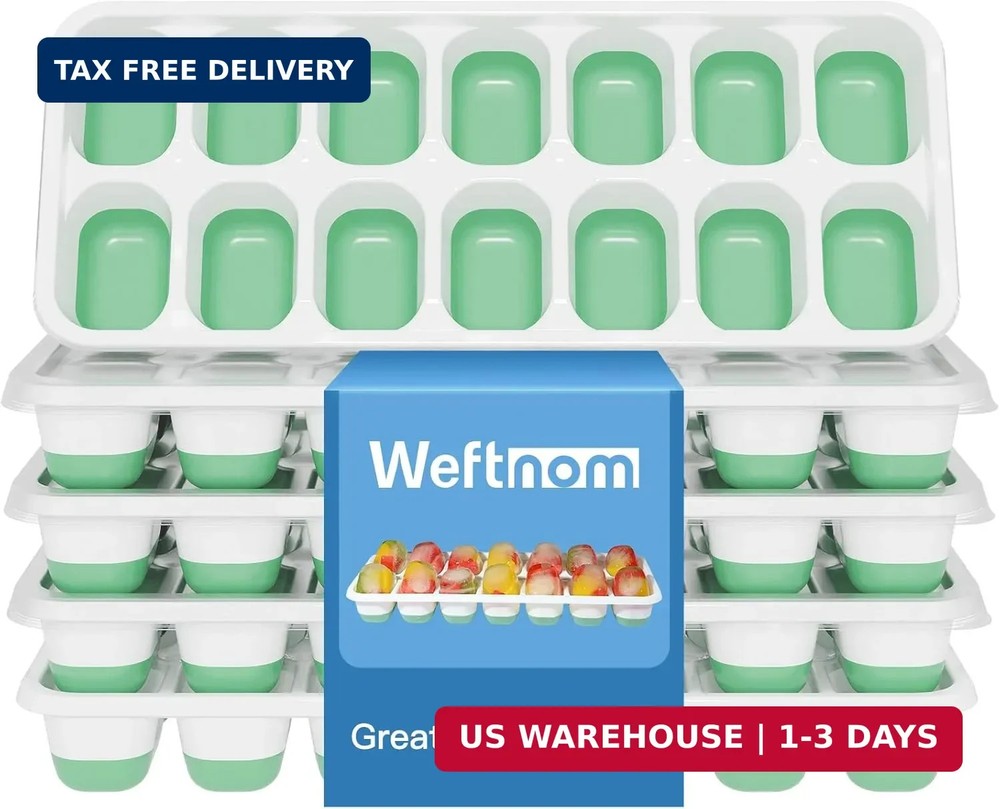 5 Pack 70 Cube Silicone Ice Cube Trays for Freezer with Lids, Easy-Release Stack