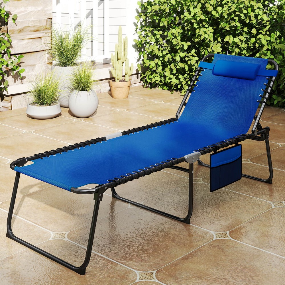 2PCS Oversize Folding Chaise Lounge w/ Adjustable Backrest Pillow Pocket