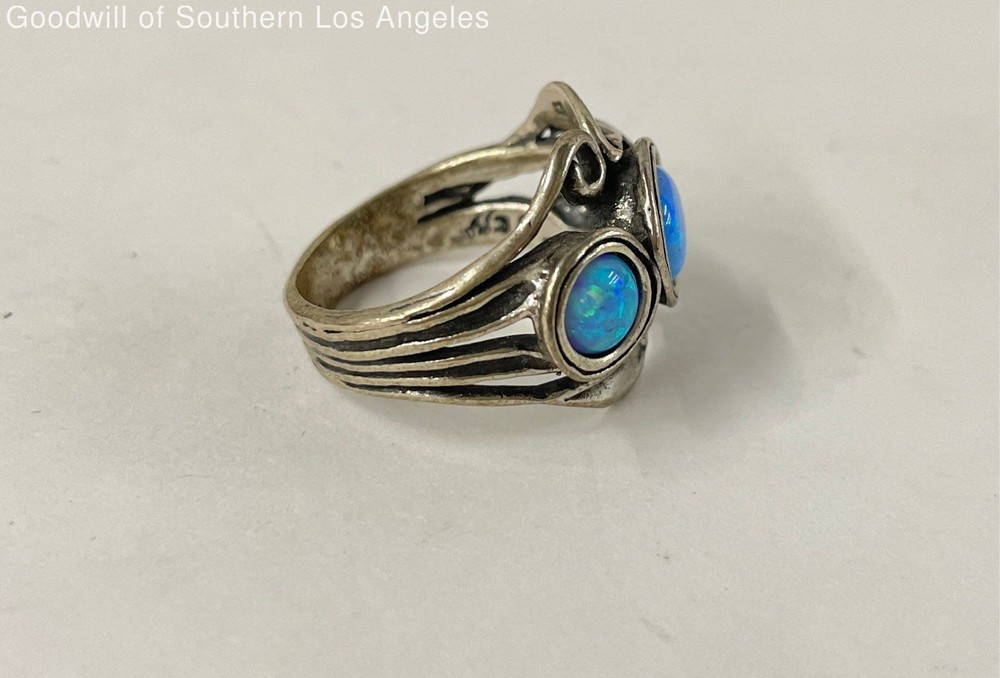 Sterling Silver Didae Blue Opal Tree-Stone Ring -7.8g (Size 8.25)