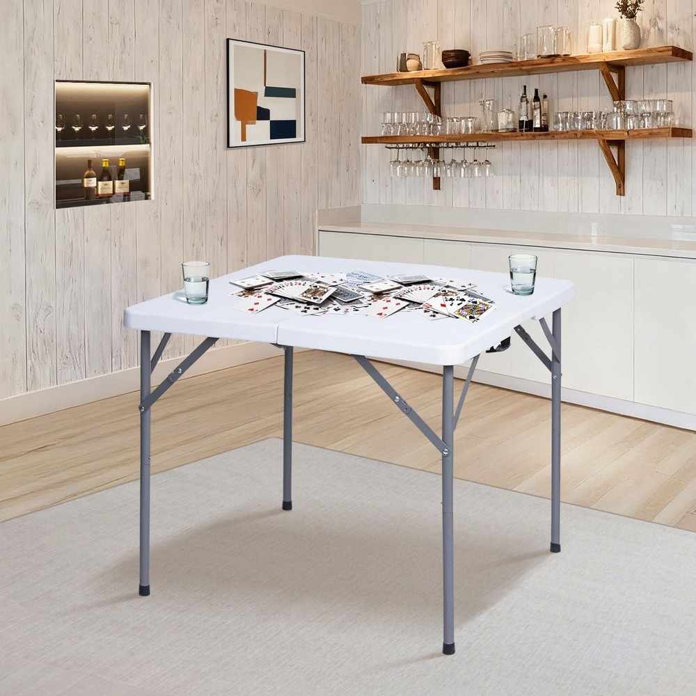 34" Square Folding Table with Resin Top, Plastic Folding Card Table with Coll...
