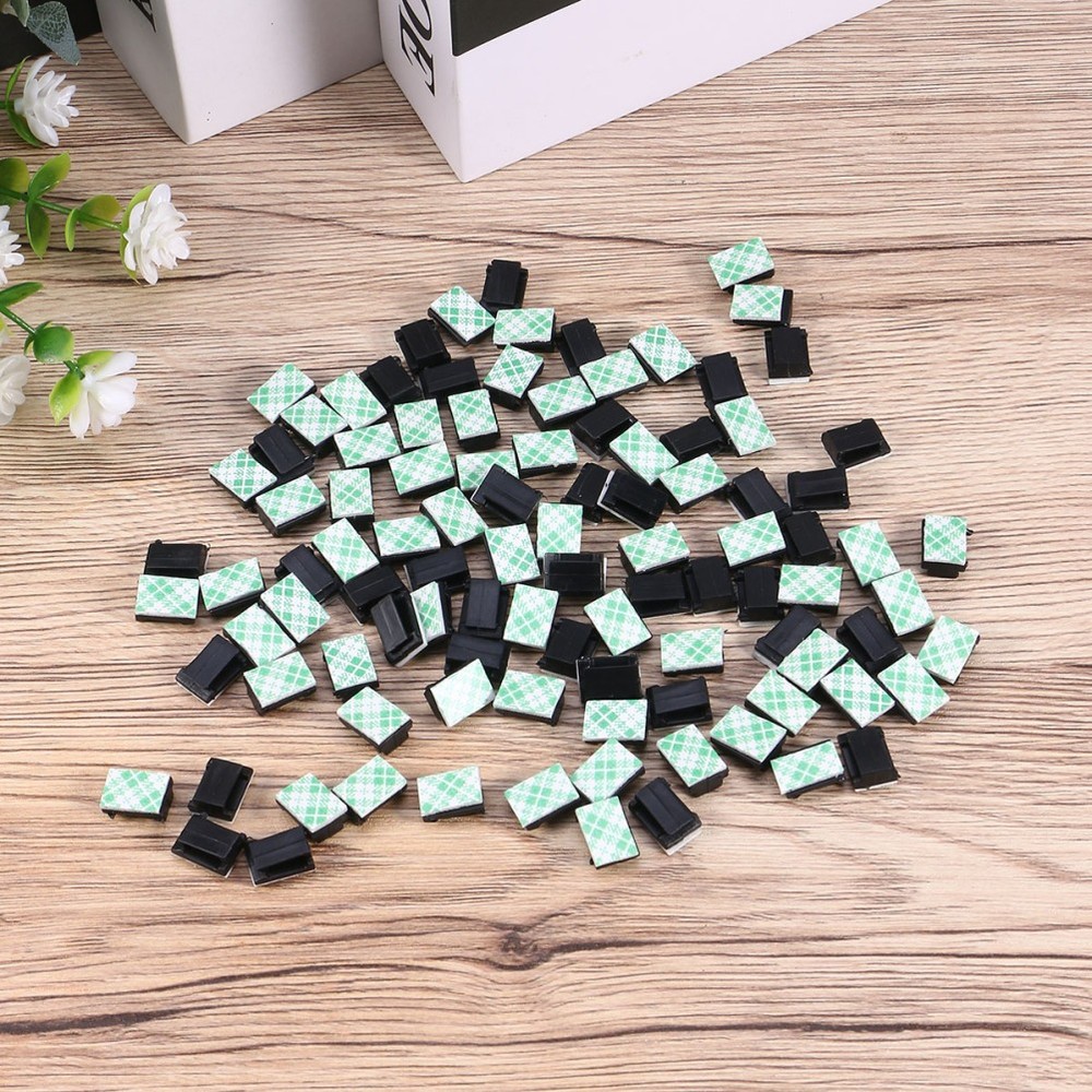 Cable Clip Holders 100pcs Black Adhesive for Smooth Surface Use