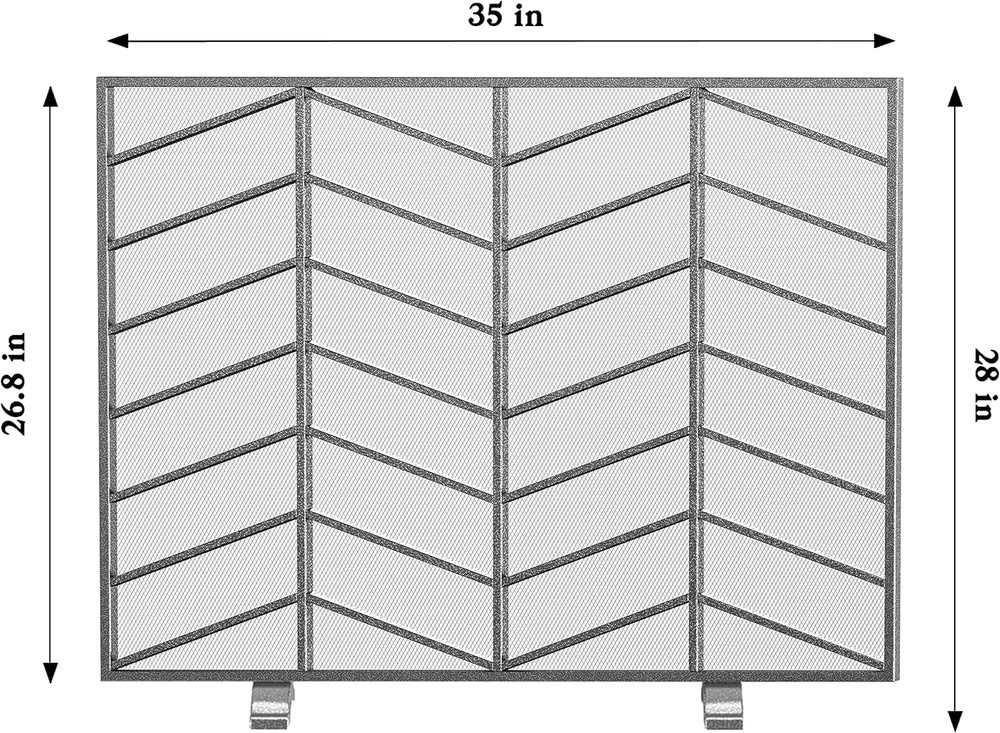 Single Panel Handcrafted Wrought Iron Mesh Chevron Fireplace Screen, Fire Spark