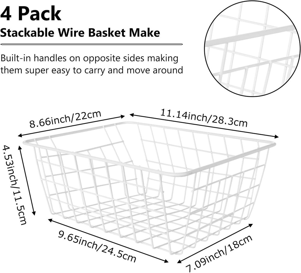 4 Pack Deep Freezer Organizer Bins Stackable Wire Basket for Organizing Metal Wi