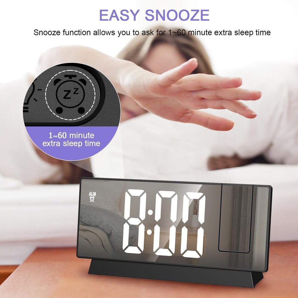 JXTZ Projection Alarm Clock, Large Screen Projector Clock for Bedroom Ceiling...