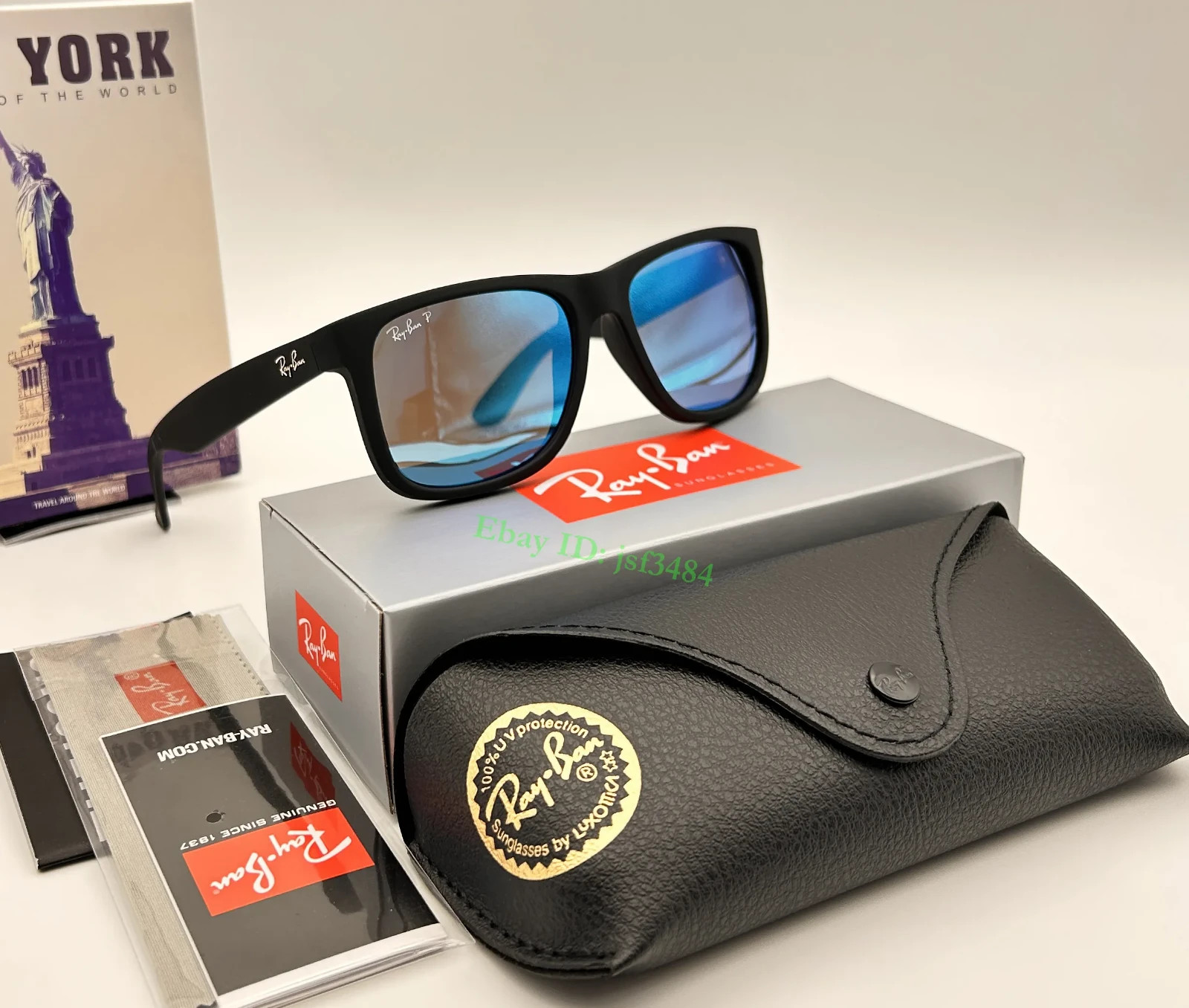 Ray-Ban RB4165 Justin Polarized Sunglasses Matte Black Blue Mirror Lens 54mm Men