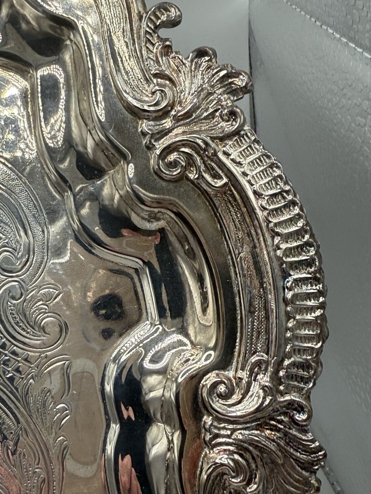 Barbour Silver Plate Co Footed Etched Tray 13” Silver On Copper #3804