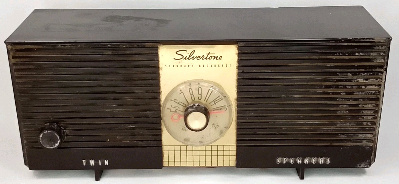 MCM Tube Radio Silvertone 9004 Brown With Twin Speakers Made In USA 1959