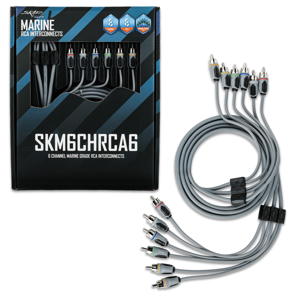 Skar Audio SKM6CHRCA6 6-Foot 6-Channel Marine Grade RCA Interconnects