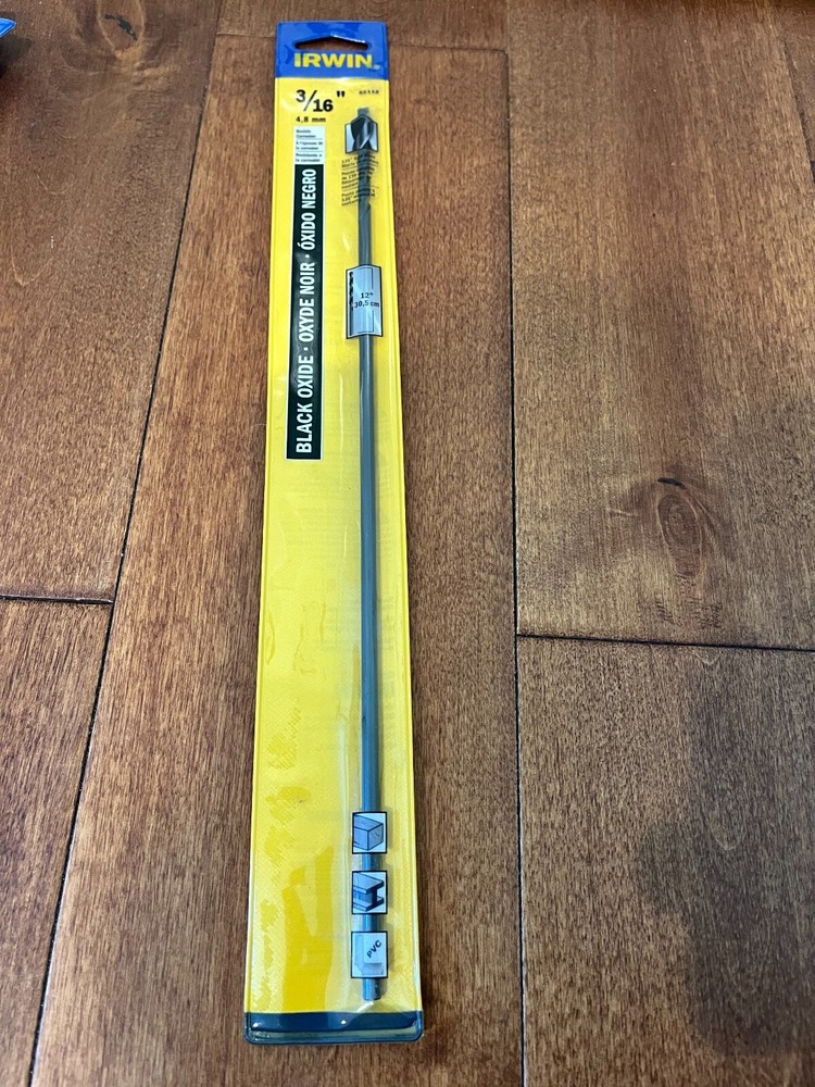 Irwin EXTRA LONG Extended LENGTH 3/16" x 12" Black Oxide Drill Bit