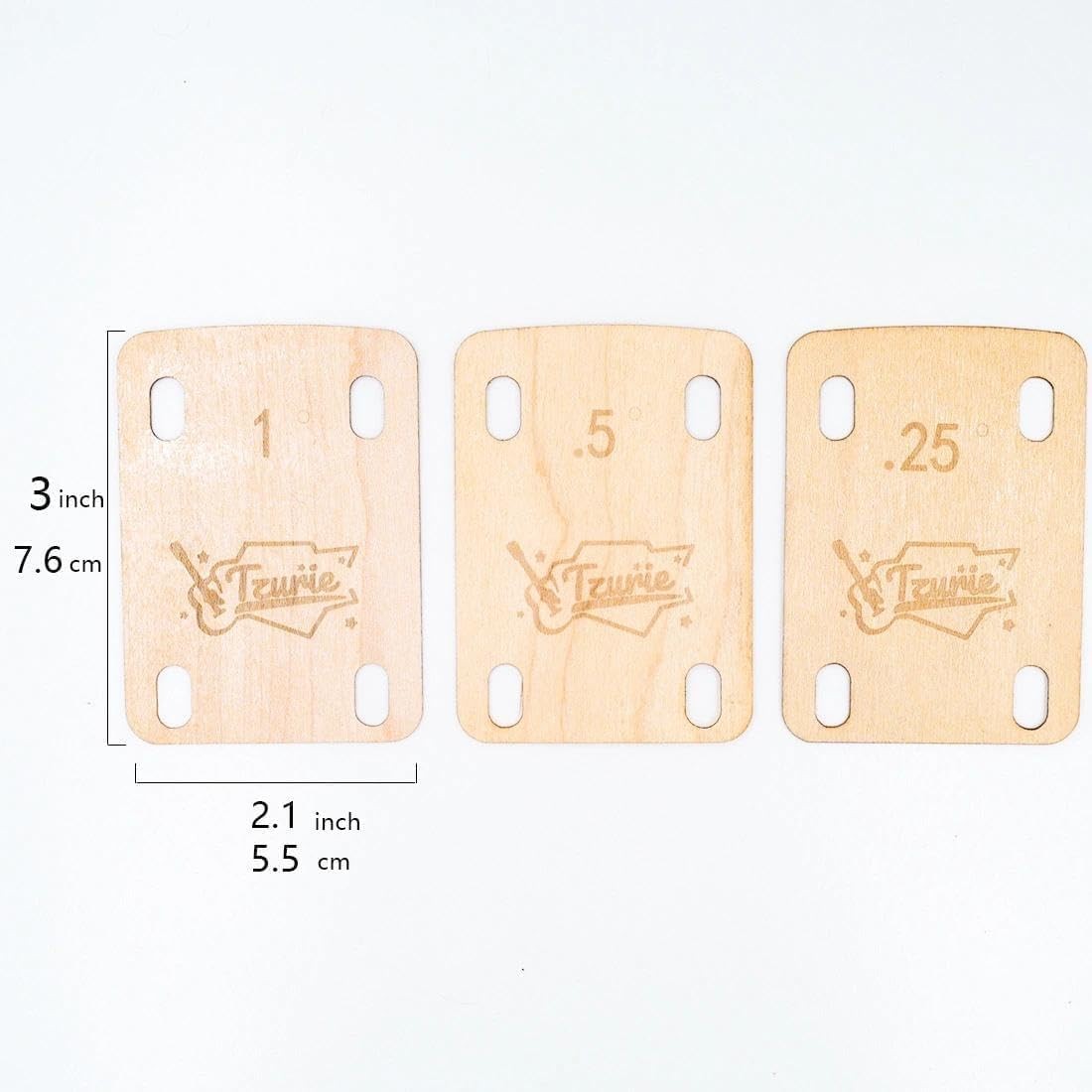 Electric Guitar Neck Shims Set of 3 -0.25°, 0.50°, 1.00° - Solid Maple