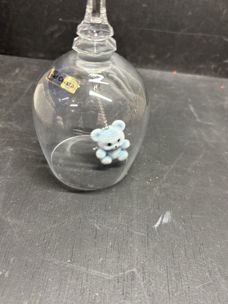 Clear Crystal Dinner Bell with Teddy Bear Bell” Blue