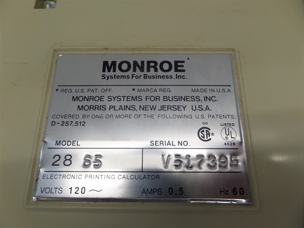 Vintage Monroe 2865 Calculator Adding Machine Printer