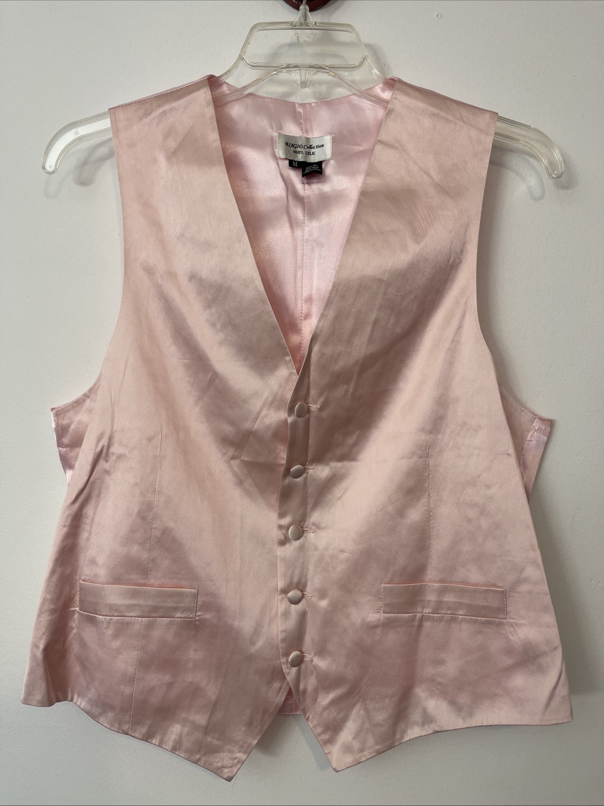 Biagio Collection Mens Medium Light Pink 100% Silk Formal Button-Up Vest! A6851