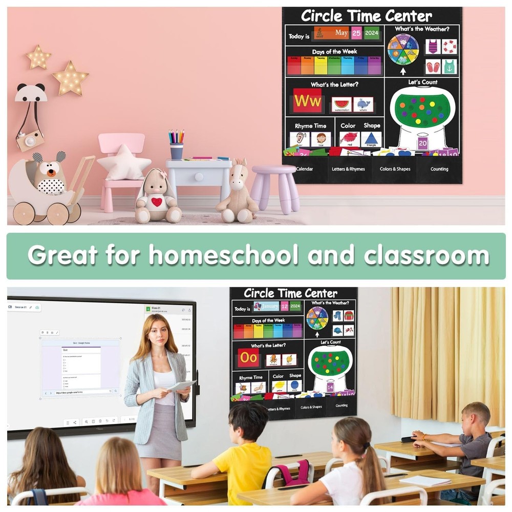 Circle Time Learning Center Pocket Chart, Calendar for Classroom, Educational...