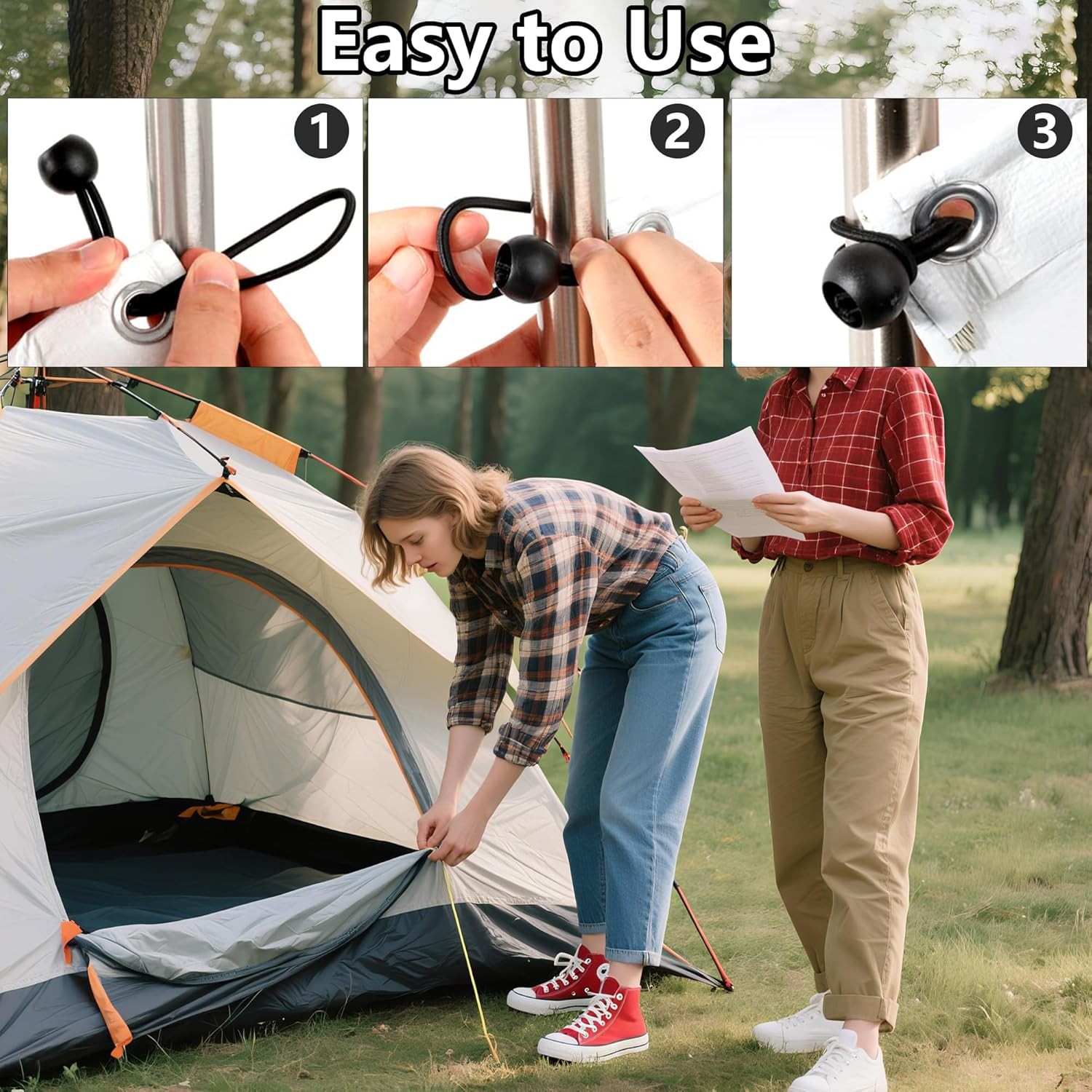 4" Inch Black Ball Bungee Bungie Cord Canopy Tarp Tie Downs Straps New Lot x2000