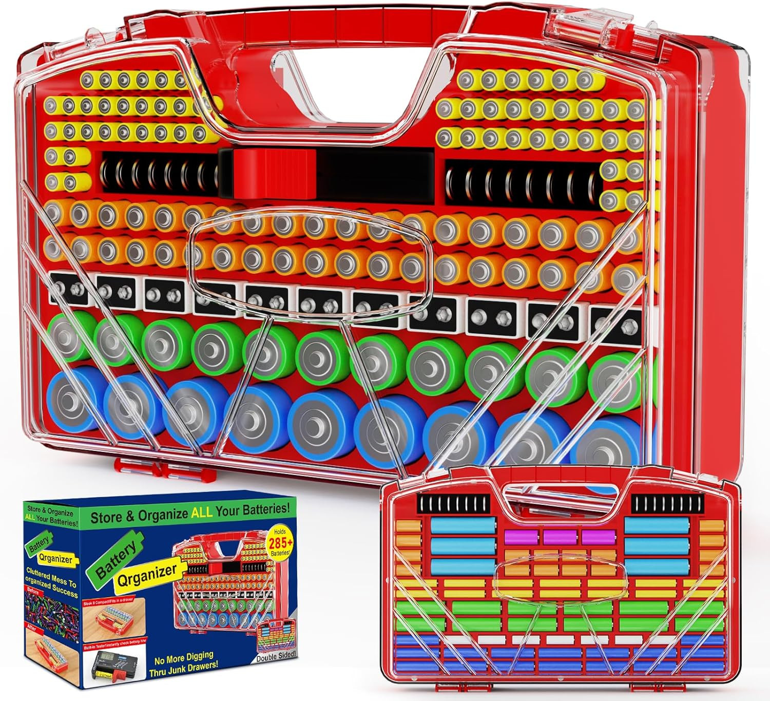 Battery Organizer Storage Holder Box Case with Tester New Ultra-Large 285+