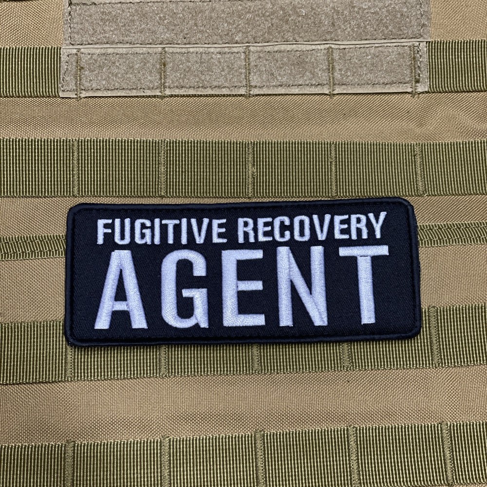 FUGITIVE RECOVERY AGENT Tactical Patch Bail Bonds Hook Loop 6 X 2.5 Inches White